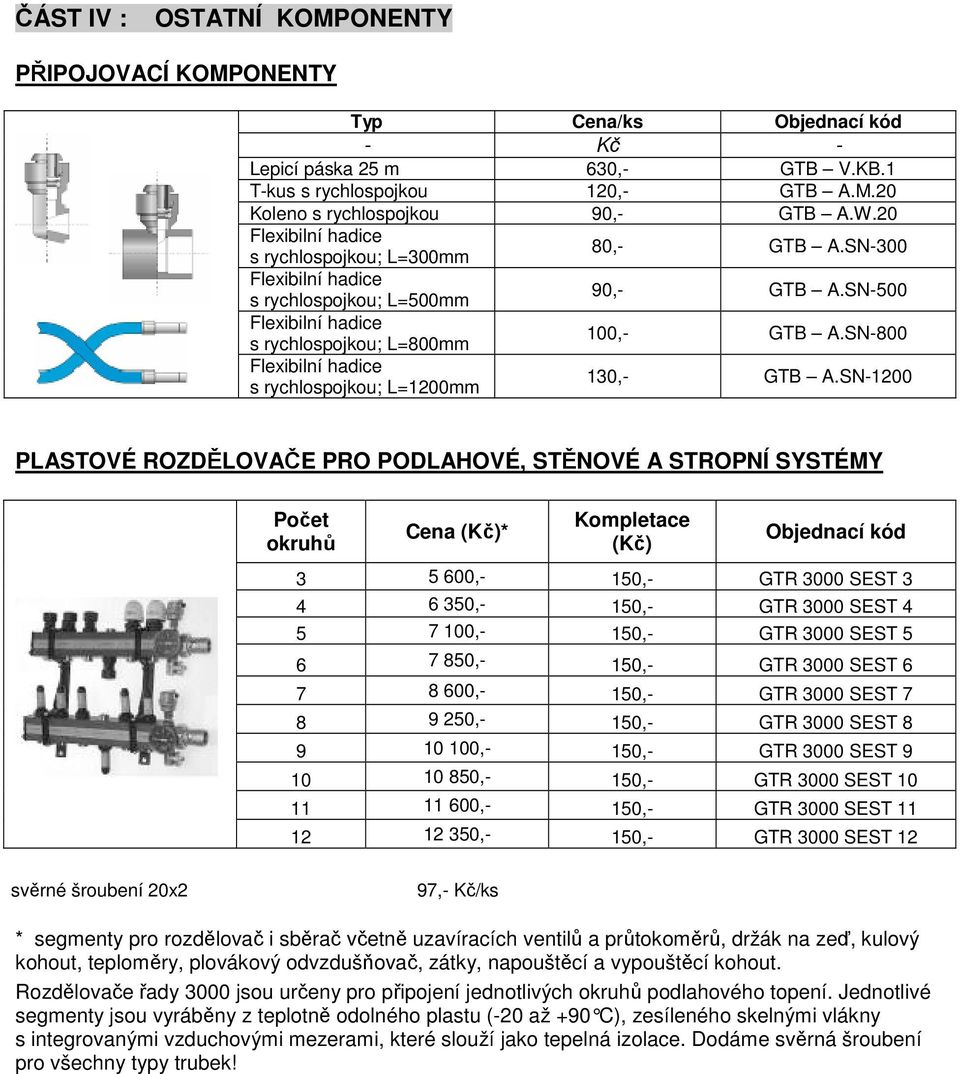 SN-800 Flexibilní hadice s rychlospojkou; L=1200mm 130,- GTB A.