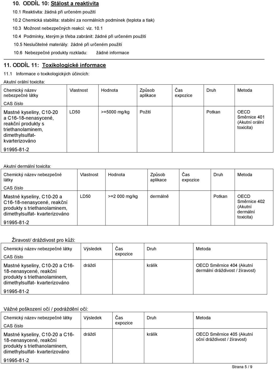 ODDÍL 11: Toxikologické informace 11.