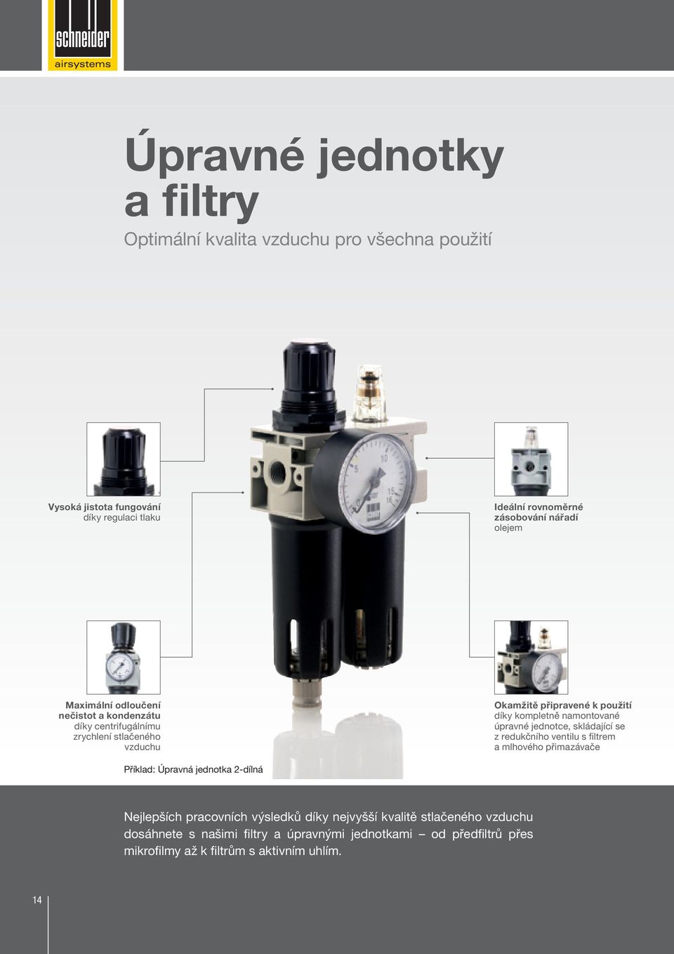 namontované úpravné jednotce, skládající se z redukčního ventilu s filtrem a mlhového přimazávače říklad: Úpravná jednotka 2-dílná Nejlepších pracovních