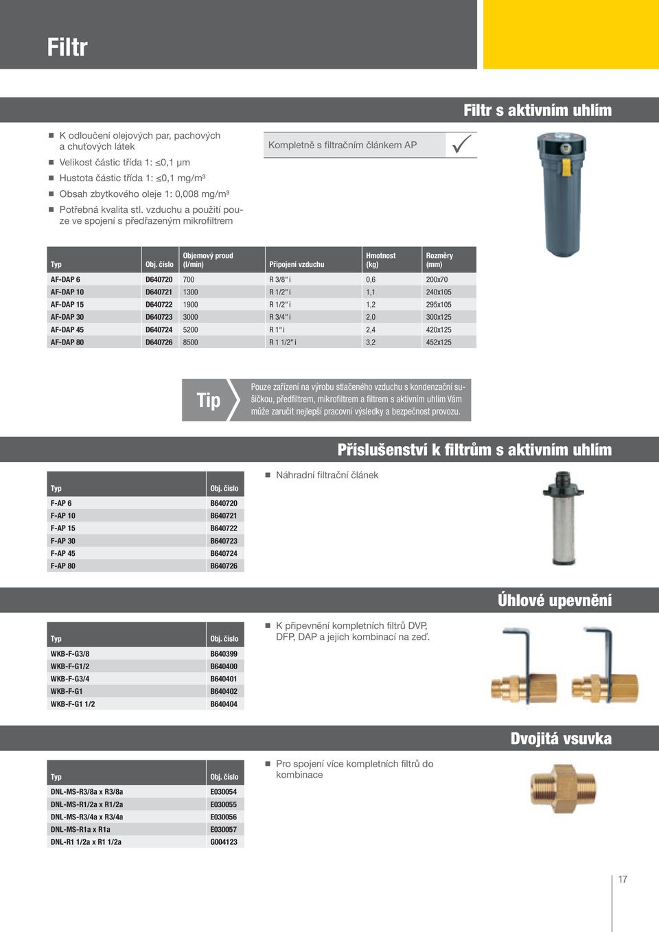 3/8" i 0,6 200x70 AF-DA 10 D640721 1300 R 1/2" i 1,1 240x105 AF-DA 15 D640722 1900 R 1/2" i 1,2 295x105 AF-DA 30 D640723 3000 R 3/4" i 2,0 300x125 AF-DA 45 D640724 5200 R 1" i 2,4 420x125 AF-DA 80