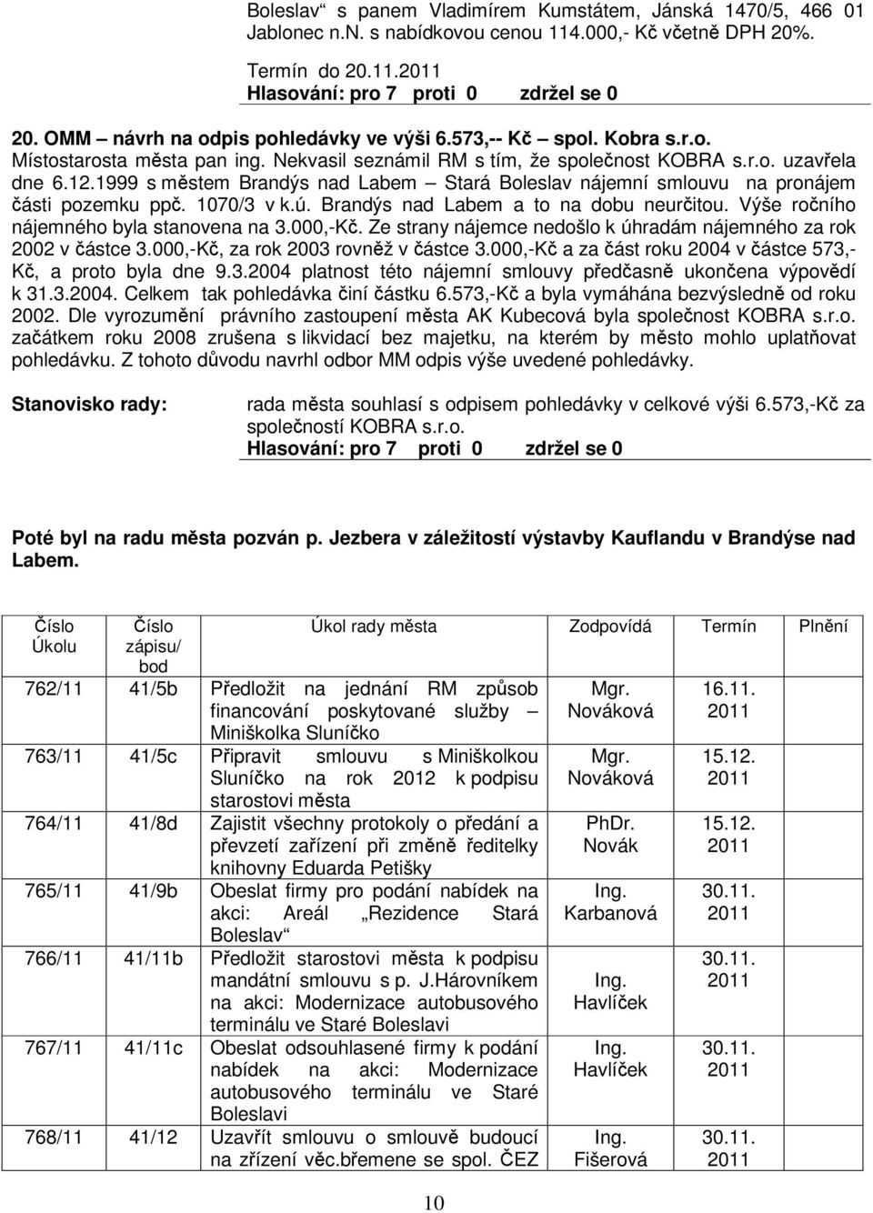 1999 s mstem Brandýs nad Labem Stará Boleslav nájemní smlouvu na pronájem ásti pozemku pp. 1070/3 v k.ú. Brandýs nad Labem a to na dobu neuritou. Výše roního nájemného byla stanovena na 3.000,-K.