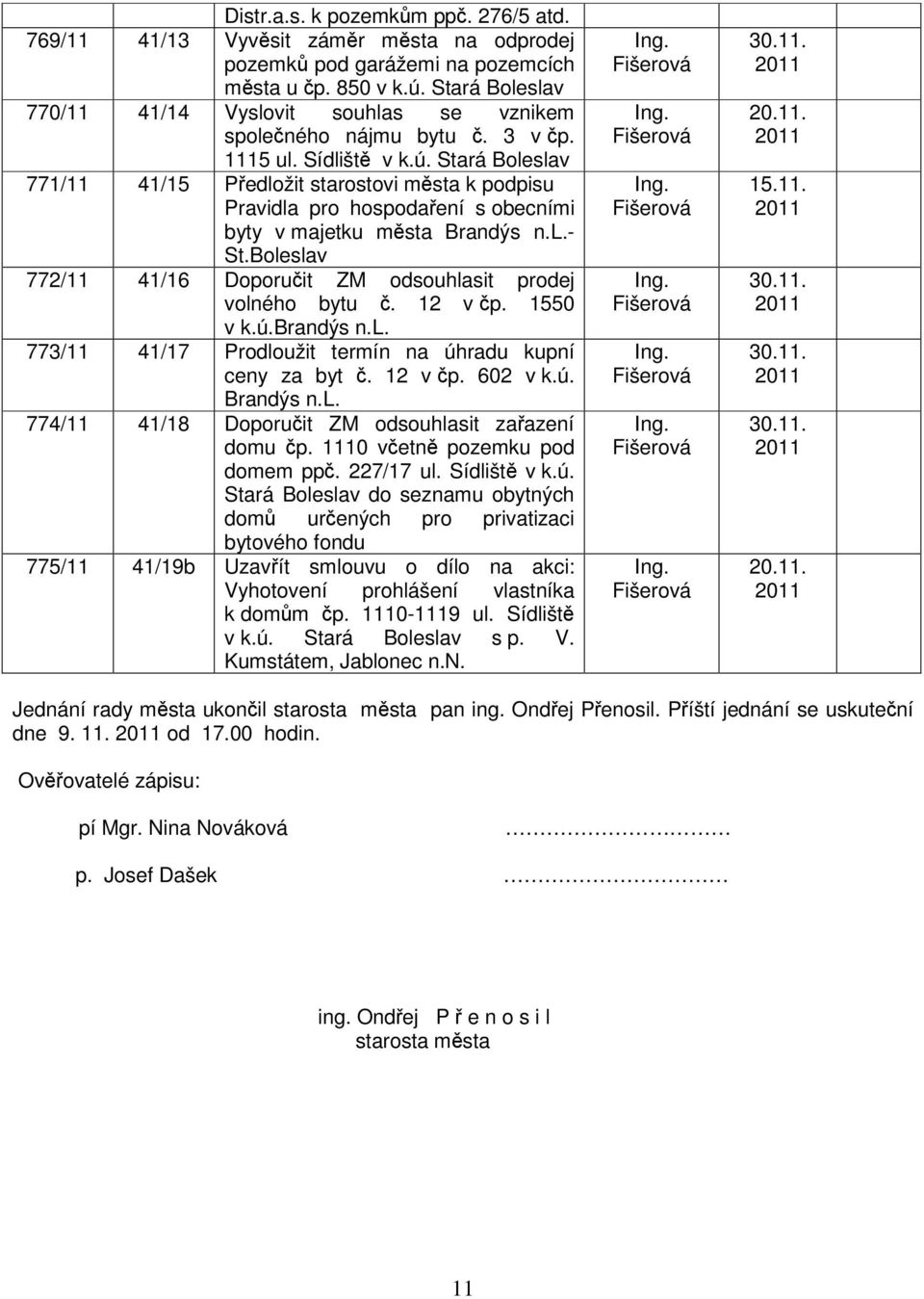 Stará Boleslav 771/11 41/15 Pedložit starostovi msta k podpisu Pravidla pro hospodaení s obecními byty v majetku msta Brandýs n.l.- St.