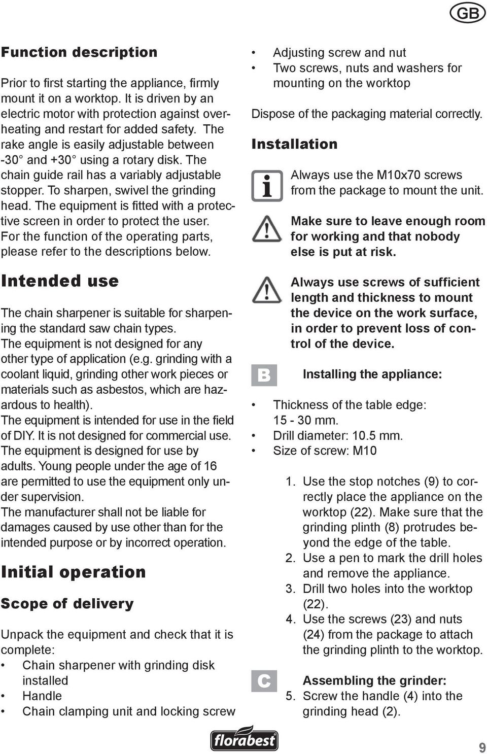 The equipment is fitted with a protective screen in order to protect the user. For the function of the operating parts, please refer to the descriptions below.