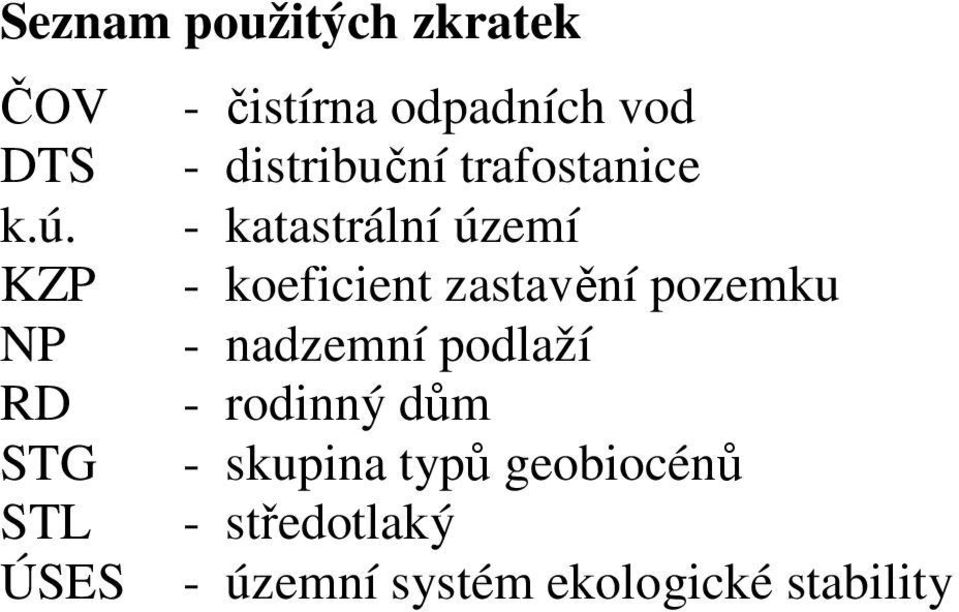 - katastrální území KZP - koeficient zastavění pozemku NP - nadzemní