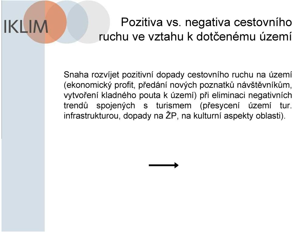 cestovního ruchu na území (ekonomický profit, předání nových poznatků návštěvníkům,