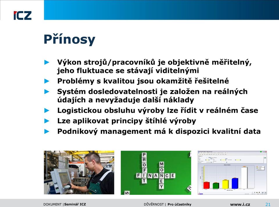 na reálných údajích a nevyžaduje další náklady Logistickou obsluhu výroby lze řídit v