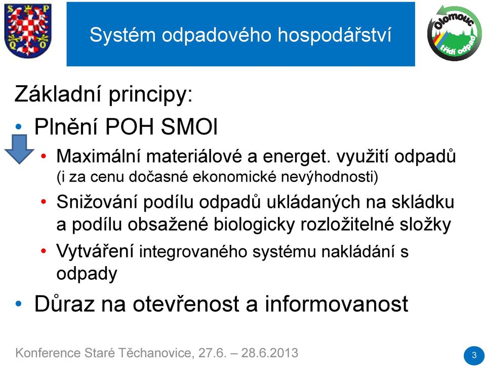 využití odpadů (i za cenu dočasné ekonomické nevýhodnosti) Snižování podílu odpadů ukládaných na