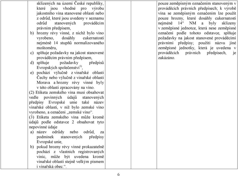 požadavky předpisů Evropských společenství 1), e) pochází výlučně z vinařské oblasti Čechy nebo výlučně z vinařské oblasti Morava a hrozny révy vinné byly v této oblasti zpracovány na víno.