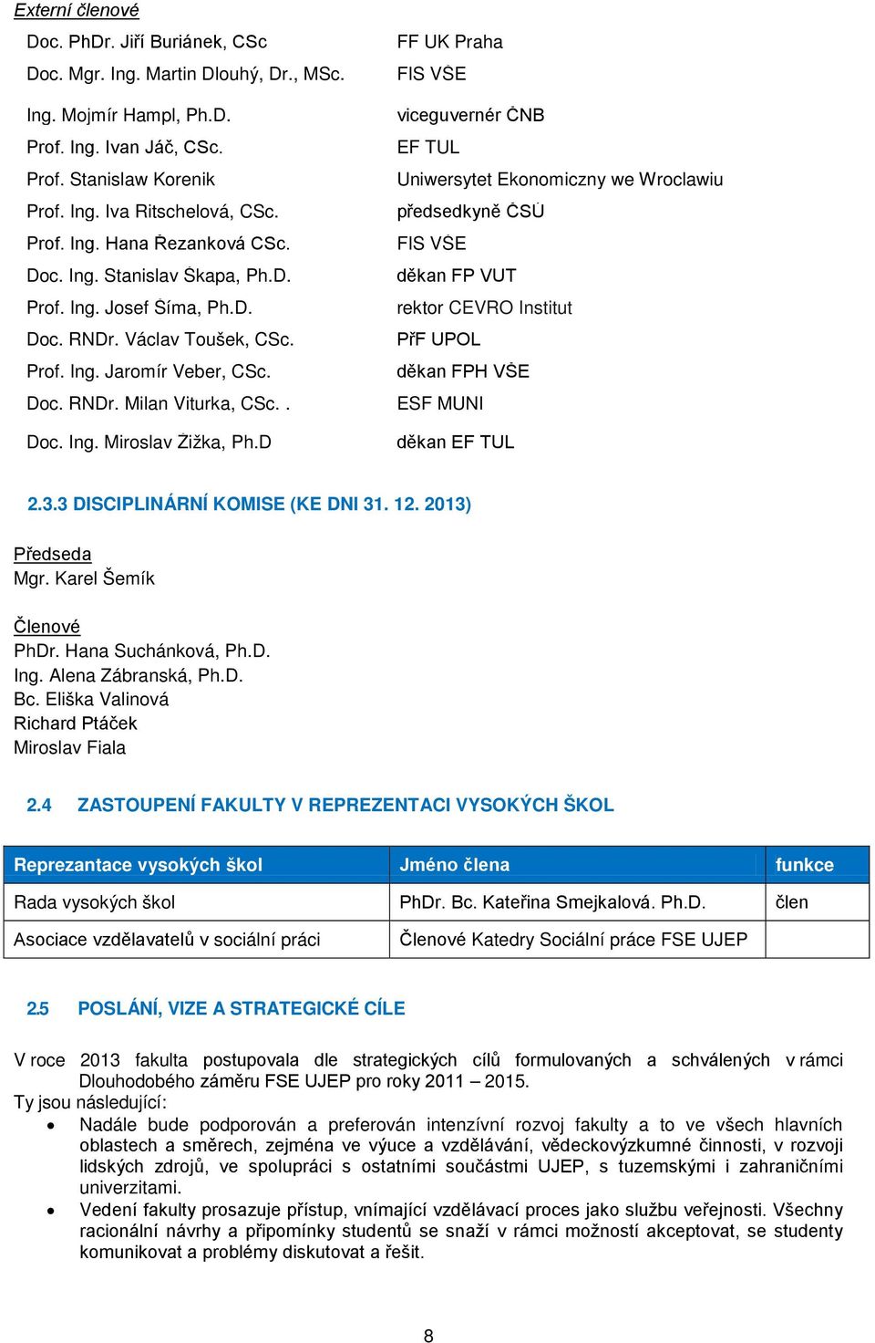 D FF UK Praha FIS VŠE viceguvernér ČNB EF TUL Uniwersytet Ekonomiczny we Wroclawiu předsedkyně ČSÚ FIS VŠE děkan FP VUT rektor CEVRO Institut PřF UPOL děkan FPH VŠE ESF MUNI děkan EF TUL 2.3.