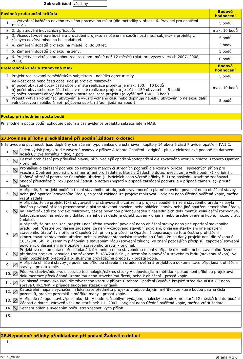 4. Zaměření dopadů projektu na mladé lidi do 30 let. 2 body 5. 5. Zaměření dopadů projektu na ženy. 5 bodů 6. 6. Projekty se zkrácenou dobou realizace tzn.