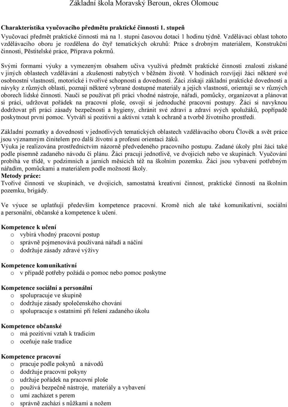 Svými frmami výuky a vymezeným bsahem učiva využívá předmět praktické činnsti znalsti získané v jiných blastech vzdělávání a zkušenstí nabytých v běžném živtě.