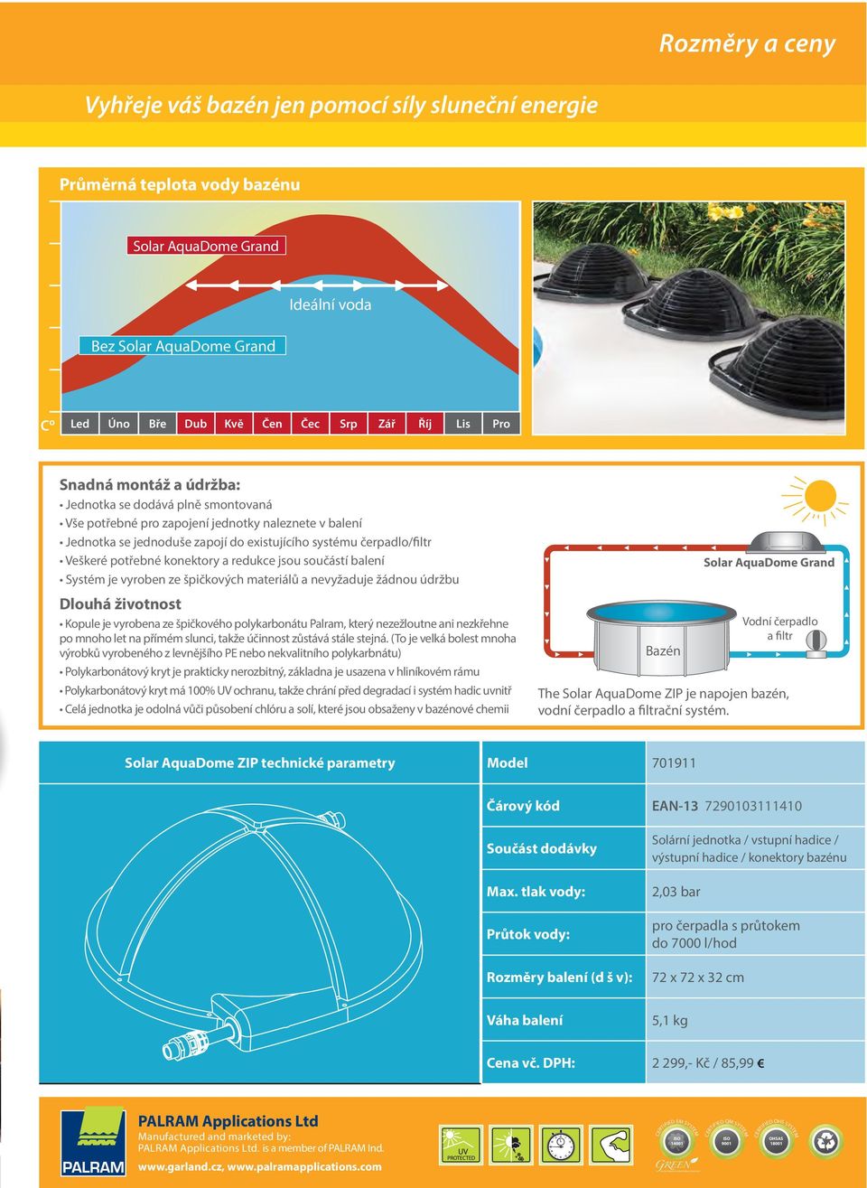 systému čerpadlo/filtr Veškeré potřebné konektory a redukce jsou součástí balení Systém je vyroben ze špičkových materiálů a nevyžaduje žádnou údržbu Dlouhá životnost Kopule je vyrobena ze špičkového