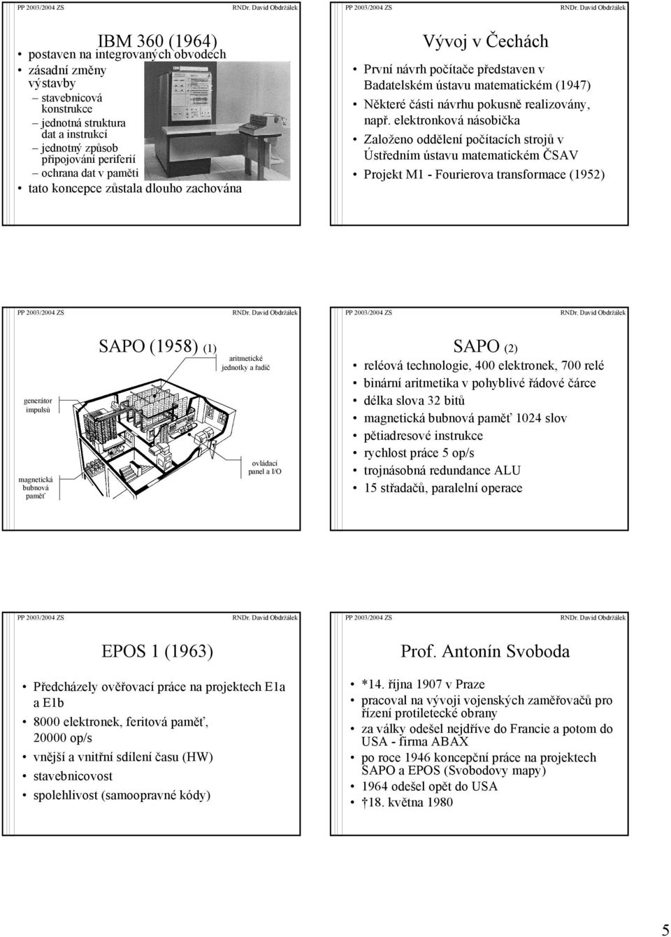 elektronková násobička Založeno oddělení počítacích strojů v Ústředním ústavu matematickém ČSAV Projekt M1 - Fourierova transformace (1952) generátor impulsů magnetická bubnová paměť SAPO (1958) (1)