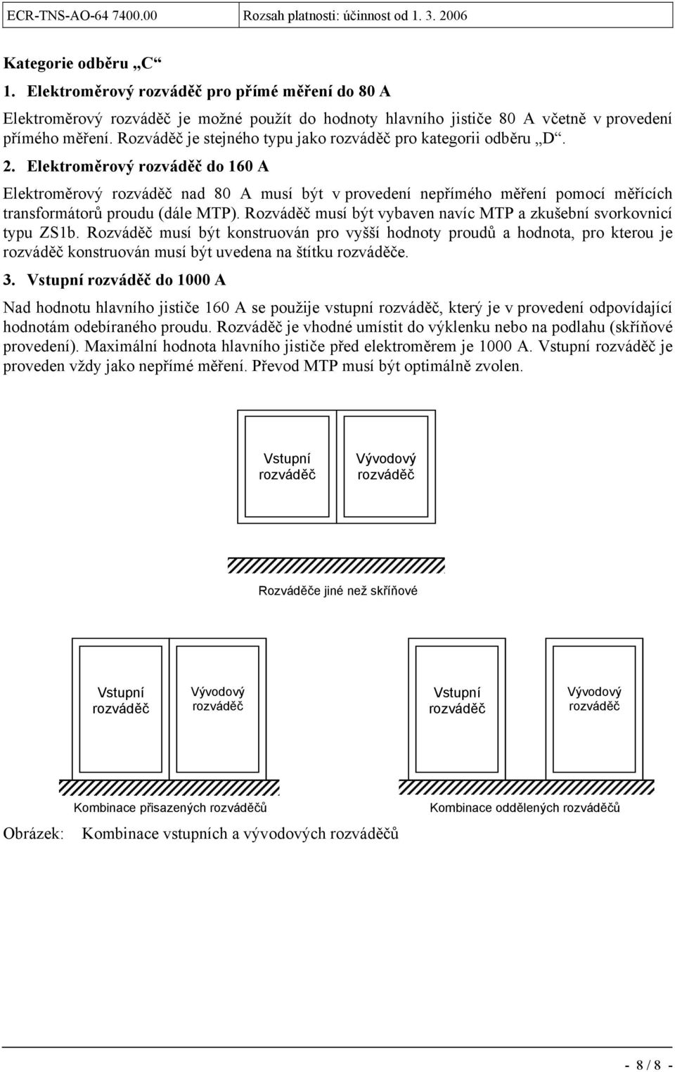 Rozváděč musí být vybaven navíc MTP a zkušební svorkovnicí typu ZS1b. Rozváděč musí být konstruován pro vyšší hodnoty proudů a hodnota, pro kterou je konstruován musí být uvedena na štítku e. 3.