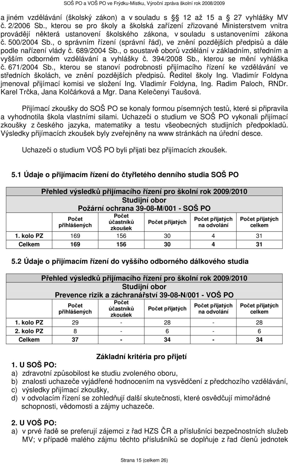 , o správním řízení (správní řád), ve znění pozdějších předpisů a dále podle nařízení vlády č. 689/2004 Sb., o soustavě oborů vzdělání v základním, středním a vyšším odborném vzdělávání a vyhlášky č.