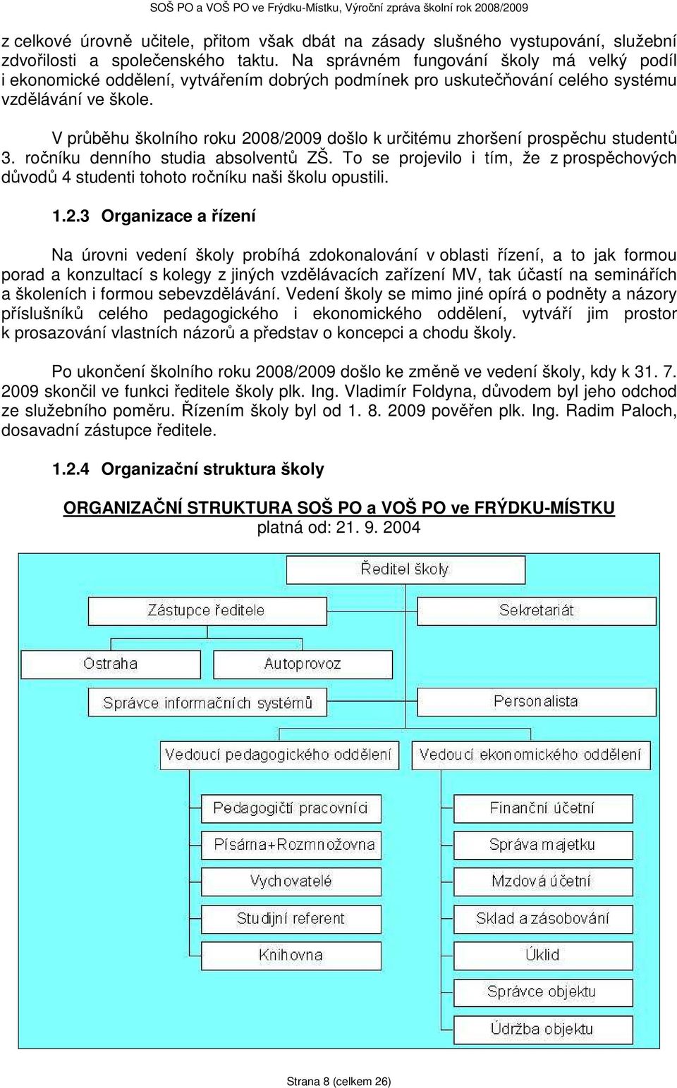 V průběhu školního roku 2008/2009 došlo k určitému zhoršení prospěchu studentů 3. ročníku denního studia absolventů ZŠ.