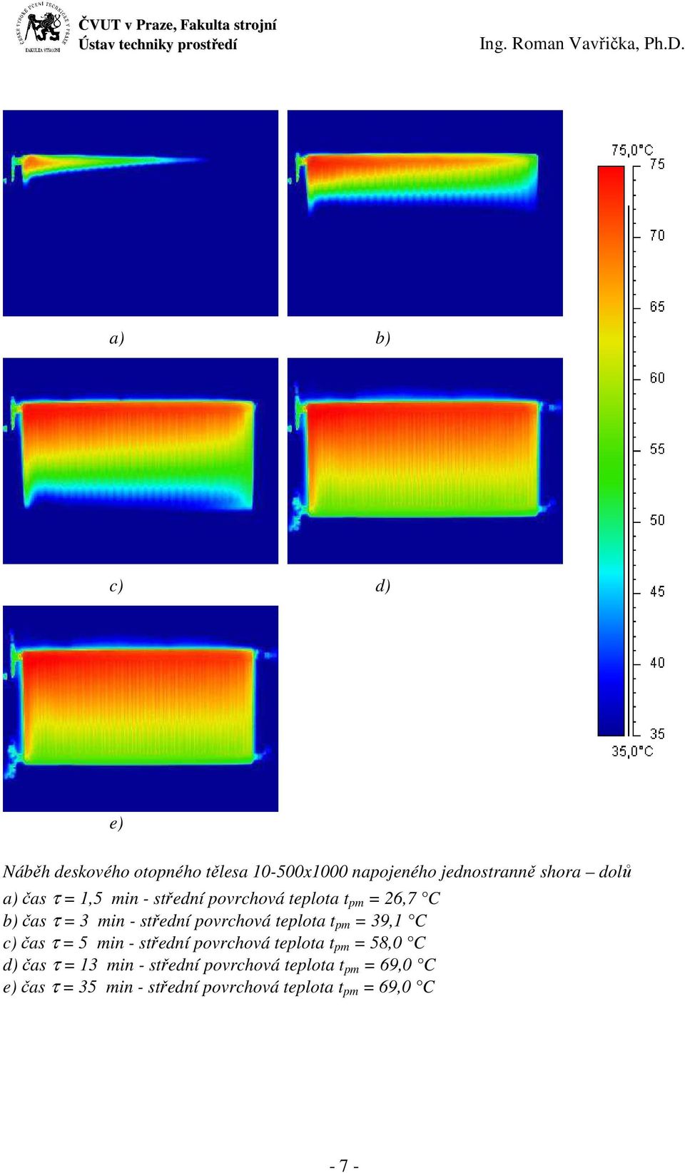 čas τ 3 min - sřední povrchová eploa pm 39, C c) čas τ 5 min - sřední povrchová eploa pm 58,0 C d)