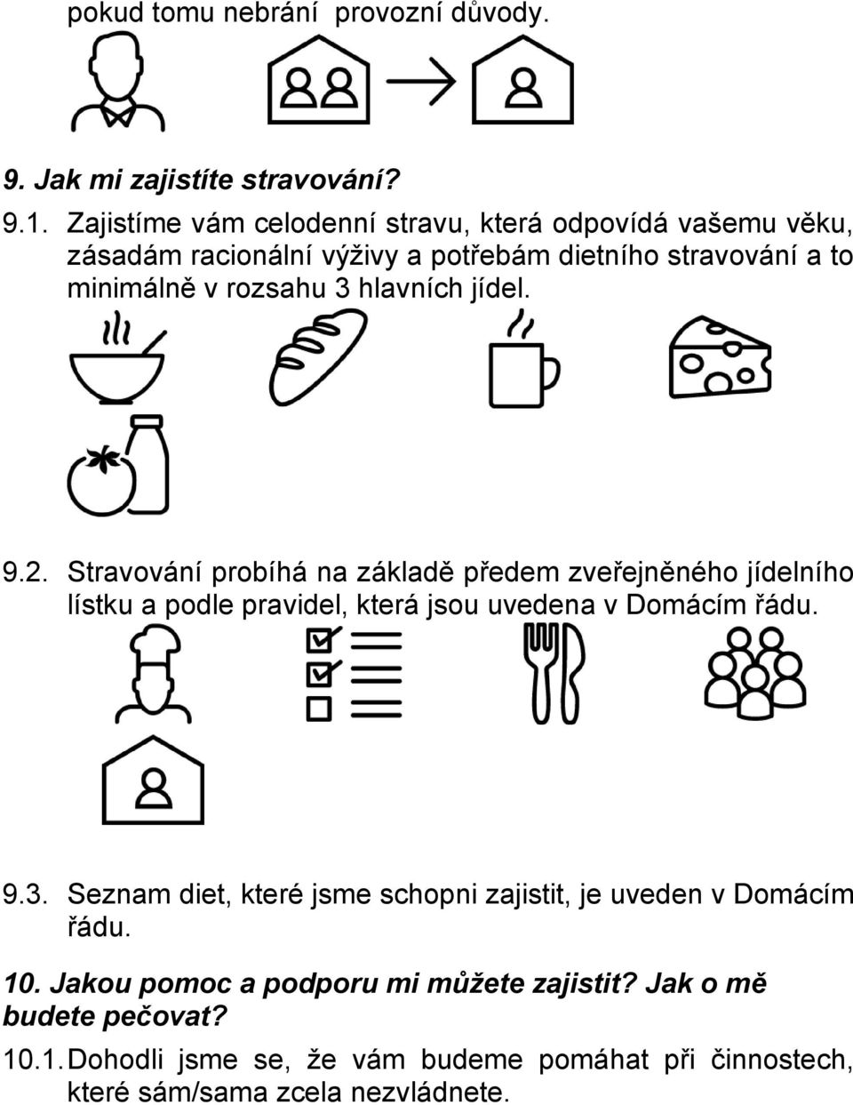 hlavních jídel. 9.2. Stravování probíhá na základě předem zveřejněného jídelního lístku a podle pravidel, která jsou uvedena v Domácím řádu. 9.3.