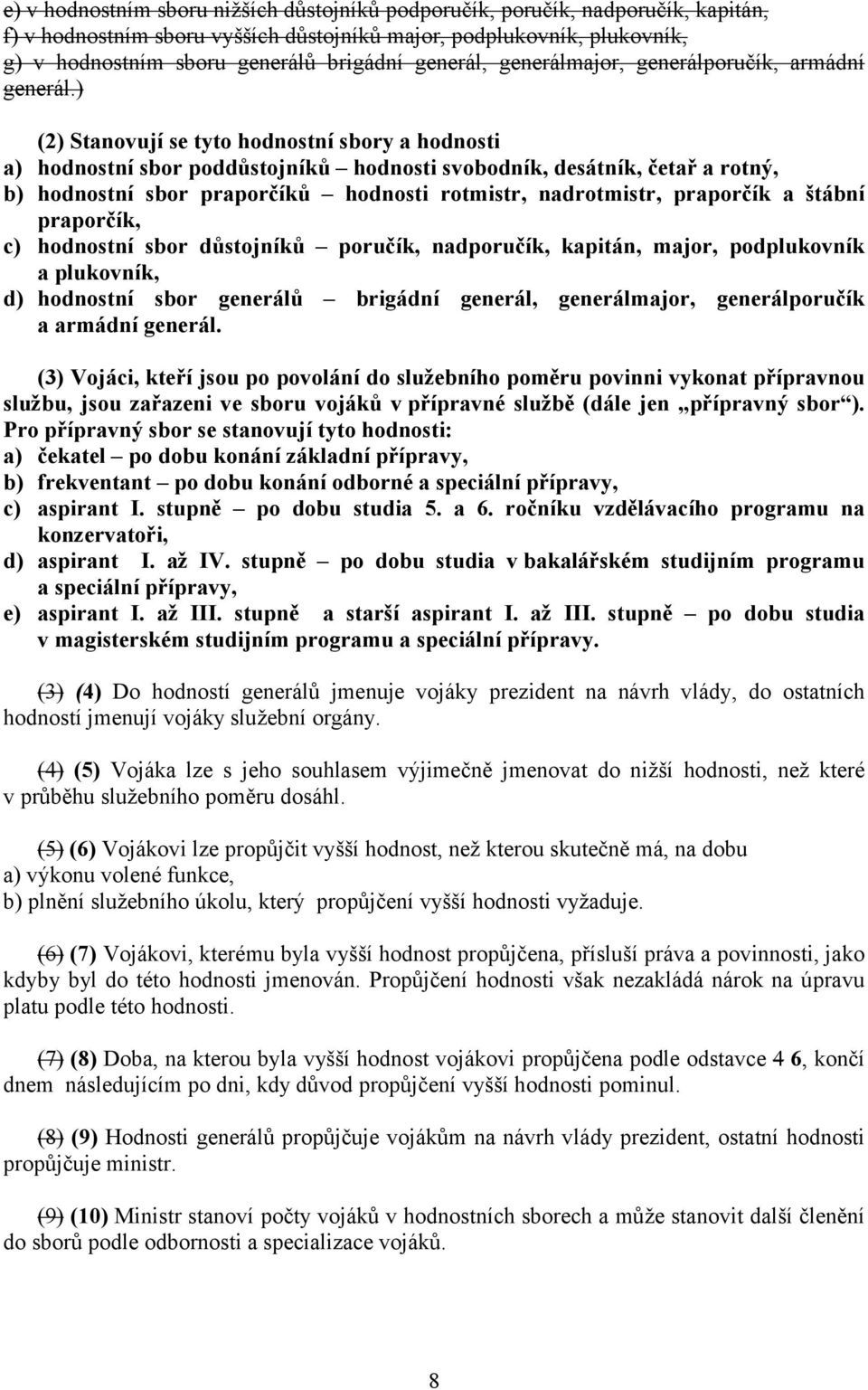 ) (2) Stanovují se tyto hodnostní sbory a hodnosti a) hodnostní sbor poddůstojníků hodnosti svobodník, desátník, četař a rotný, b) hodnostní sbor praporčíků hodnosti rotmistr, nadrotmistr, praporčík