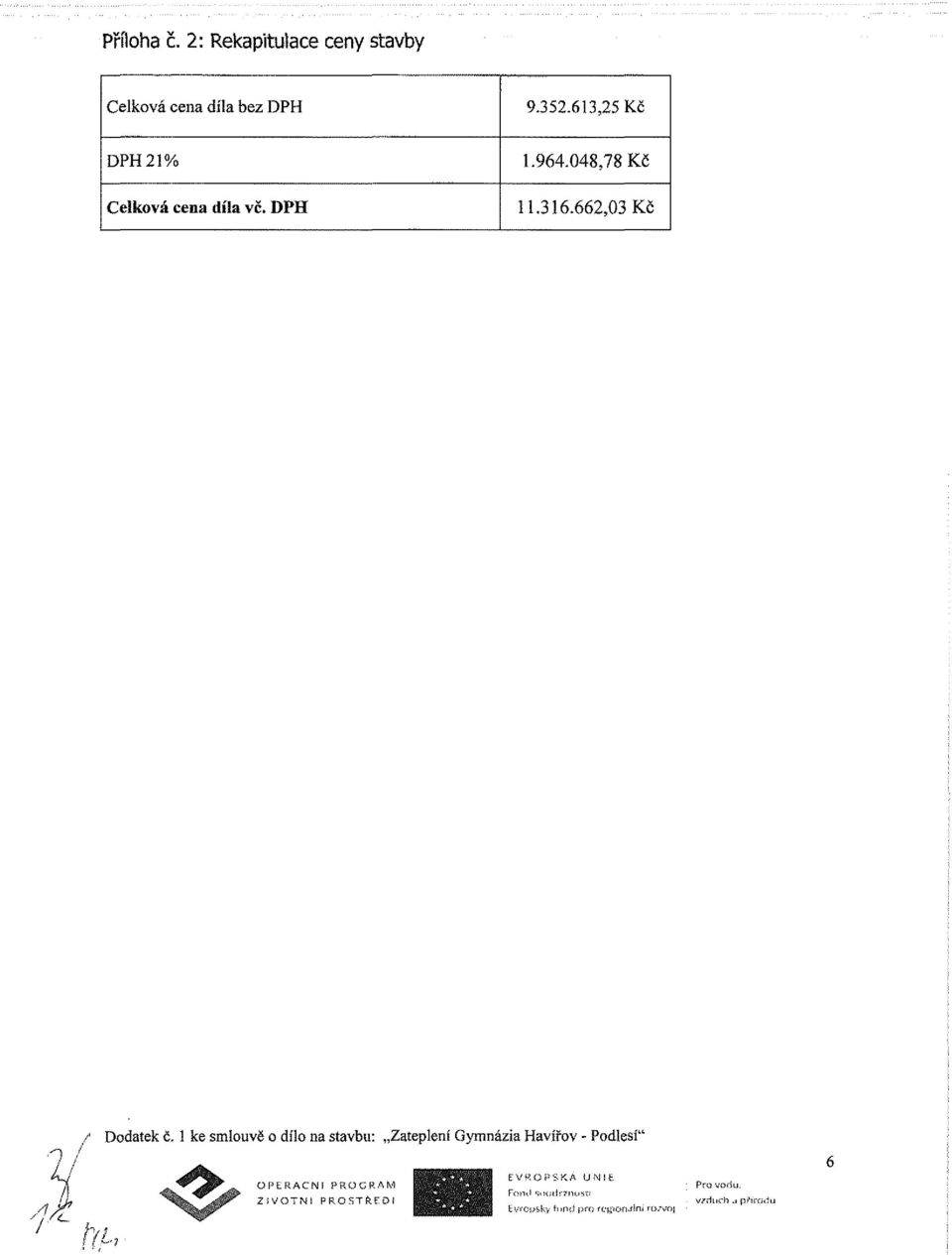 1 ke smlouvě o dílo na stavbu: Zateplení Gymnázia Havířov - Podlesí" OPERAČNÍ PROGRAM ŽIVOTNI