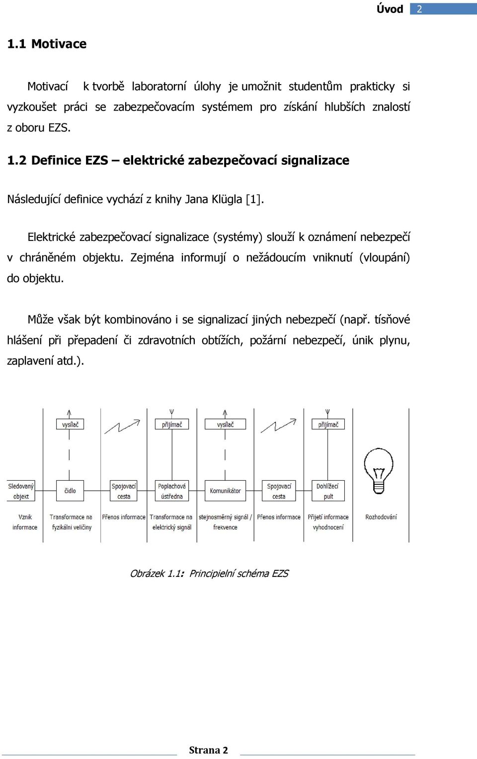 EZS. 1.2 Definice EZS elektrické zabezpečovací signalizace Následující definice vychází z knihy Jana Klügla [1].