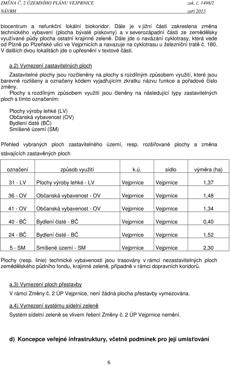 Dále jde o navázání cyklotrasy, která vede od Plzně po Plzeňské ulici ve Vejprnicích a 