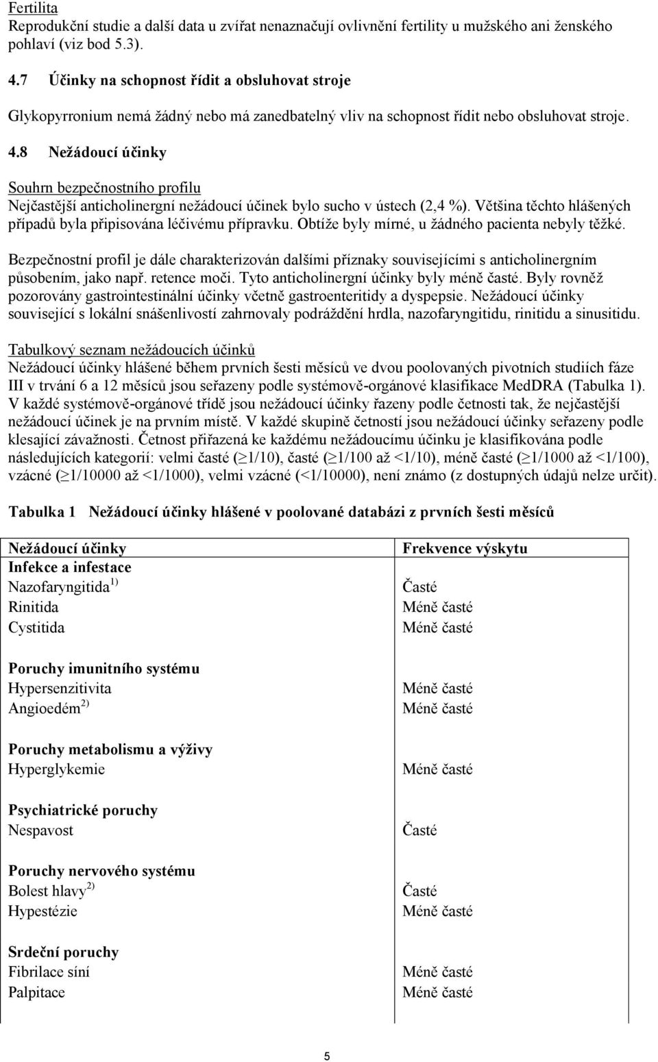 8 Nežádoucí účinky Souhrn bezpečnostního profilu Nejčastější anticholinergní nežádoucí účinek bylo sucho v ústech (2,4 %). Většina těchto hlášených případů byla připisována léčivému přípravku.