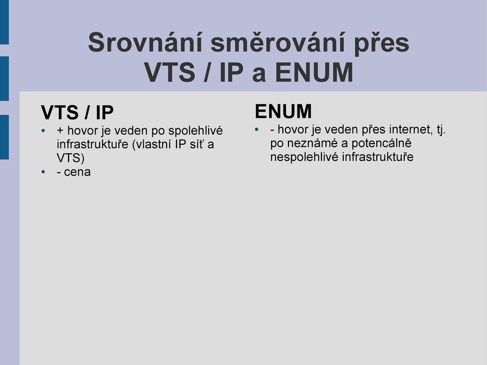 IP síť a VTS) - cena ENUM - hovor je veden přes