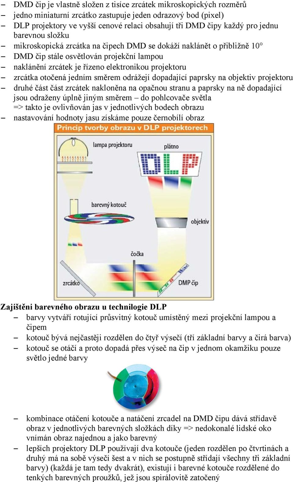 otočená jedním směrem odrážejí dopadající paprsky na objektiv projektoru druhé část část zrcátek nakloněna na opačnou stranu a paprsky na ně dopadající jsou odraženy úplně jiným směrem do pohlcovače