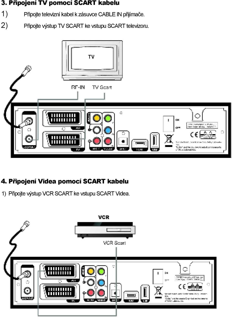 2) Připojte výstup TV SCART ke vstupu SCART televizoru. 4.