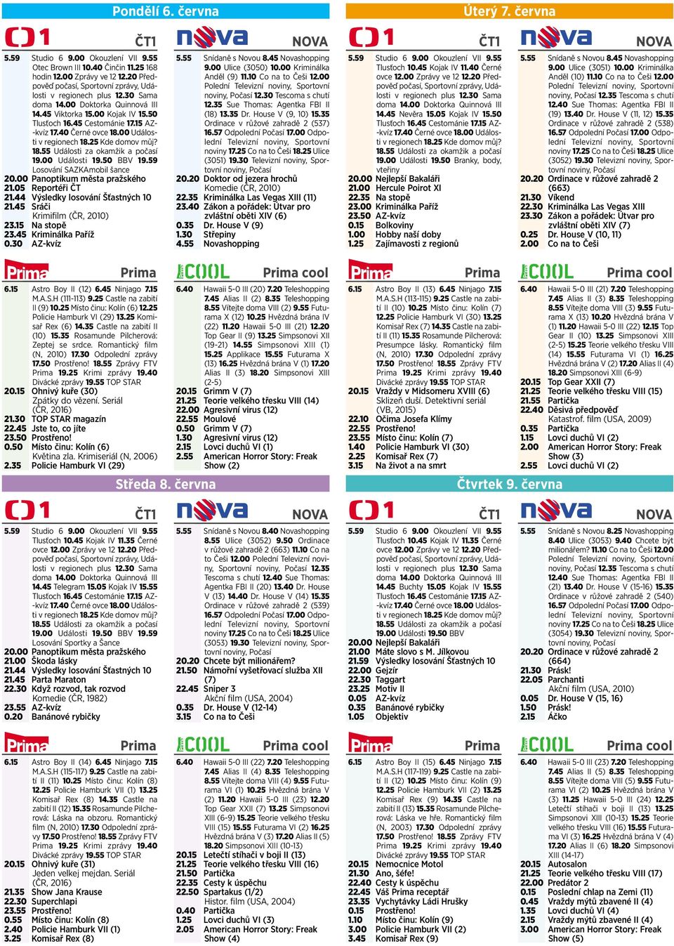 40 Černé ovce 18.00 Události v regionech 18.25 Kde domov můj? 18.55 Události za okamžik a počasí 19.00 Události 19.50 BBV 19.59 Losování SAZKAmobil šance 20.00 Panoptikum města pražského 21.