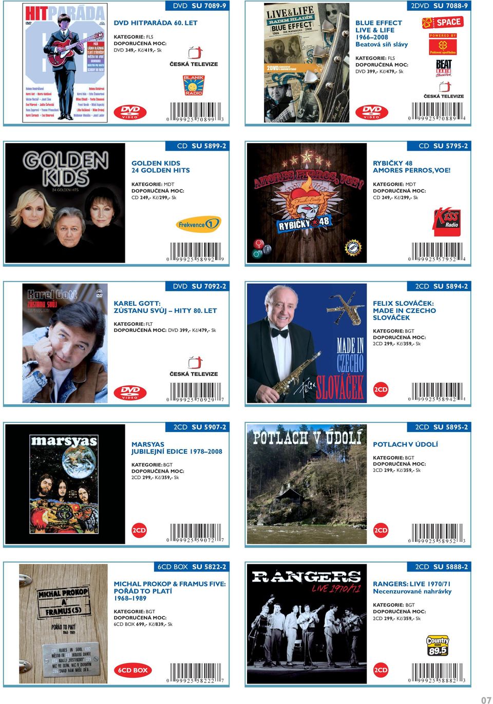 5899-2 RYBIČKY 48 AMORES PERROS,VOE! CD 249,- Kč/299,- Sk CD SU 5795-2 DVD SU 7092-2 KAREL GOTT: ZŮSTANU SVŮJ HITY 80.