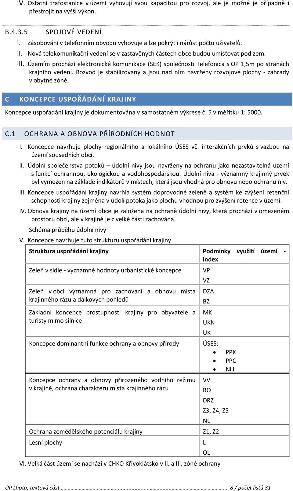 II Územím prochází elektronické komunikace (SEK) společnosti Telefonica s OP 1,5m po stranách krajního vedení. Rozvod je stabilizovaný a jsou nad ním navrženy rozvojové plochy - zahrady v obytné zóně.