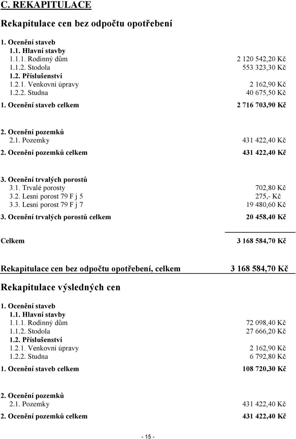 2. Lesní porost 79 F j 5 275,- Kč 3.3. Lesní porost 79 F j 7 19 480,60 Kč 3.