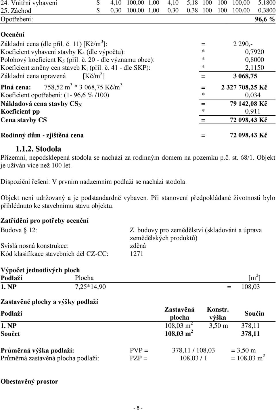 20 - dle významu obce): * 0,8000 Koeficient změny cen staveb K i (příl. č.