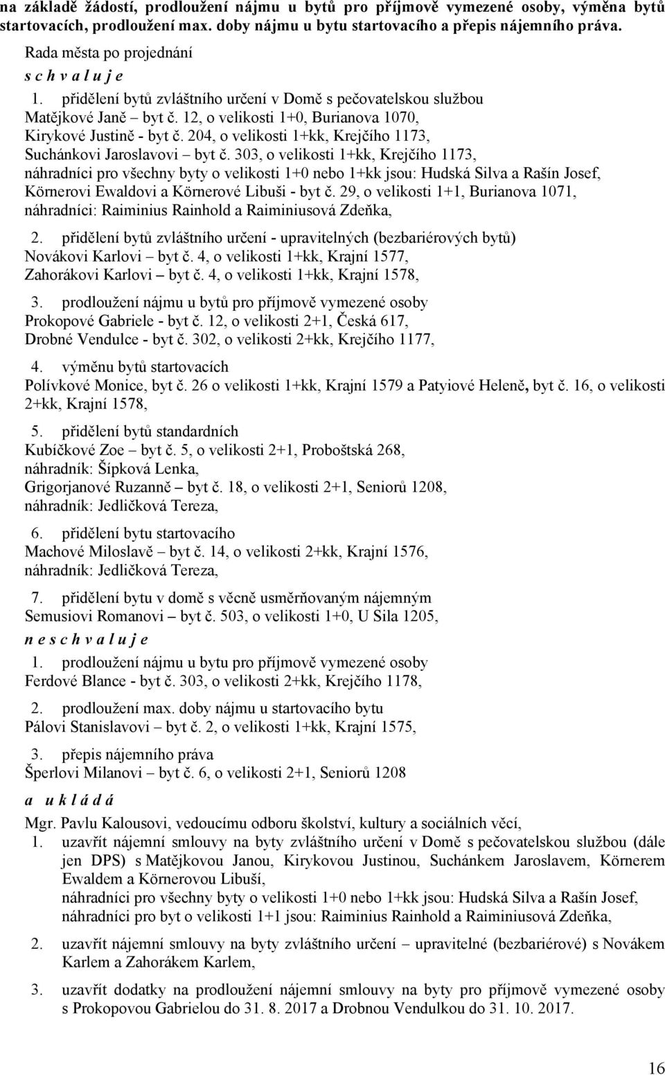 204, o velikosti 1+kk, Krejčího 1173, Suchánkovi Jaroslavovi byt č.