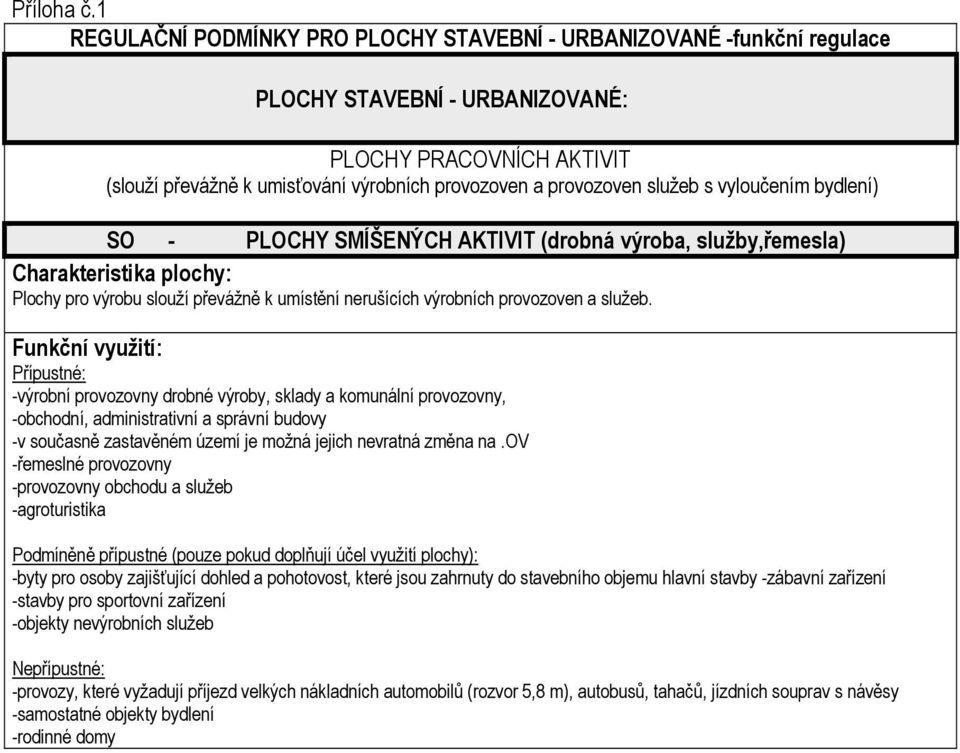 -výrobní provozovny drobné výroby, sklady a komunální provozovny, -obchodní, administrativní a správní budovy -v současně zastavěném území je možná jejich nevratná změna na.