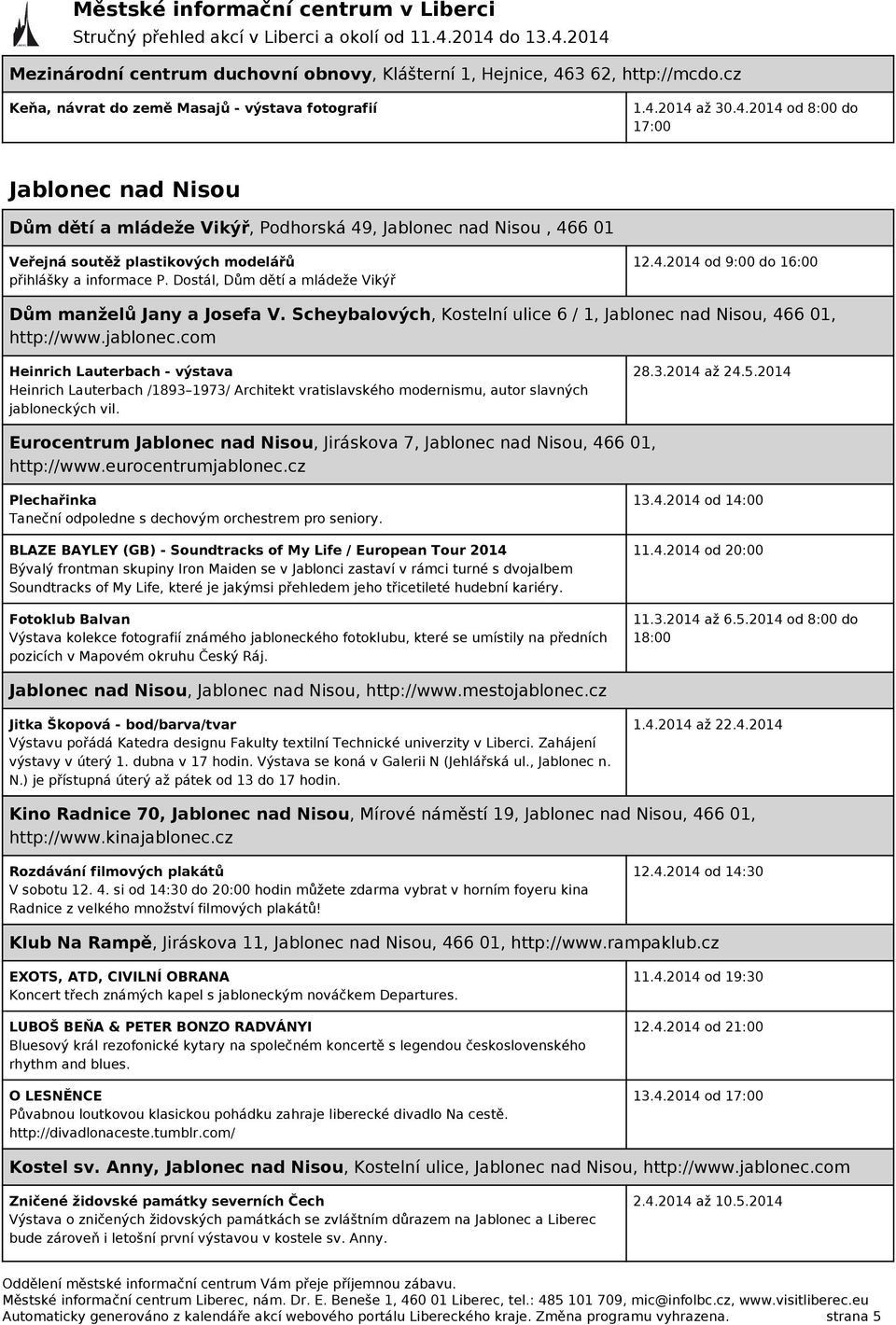 2014 až 30.4.2014 od 8:00 do 17:00 Jablonec nad Nisou Dům dětí a mládeže Vikýř, Podhorská 49, Jablonec nad Nisou, 466 01 Veřejná soutěž plastikových modelářů přihlášky a informace P.
