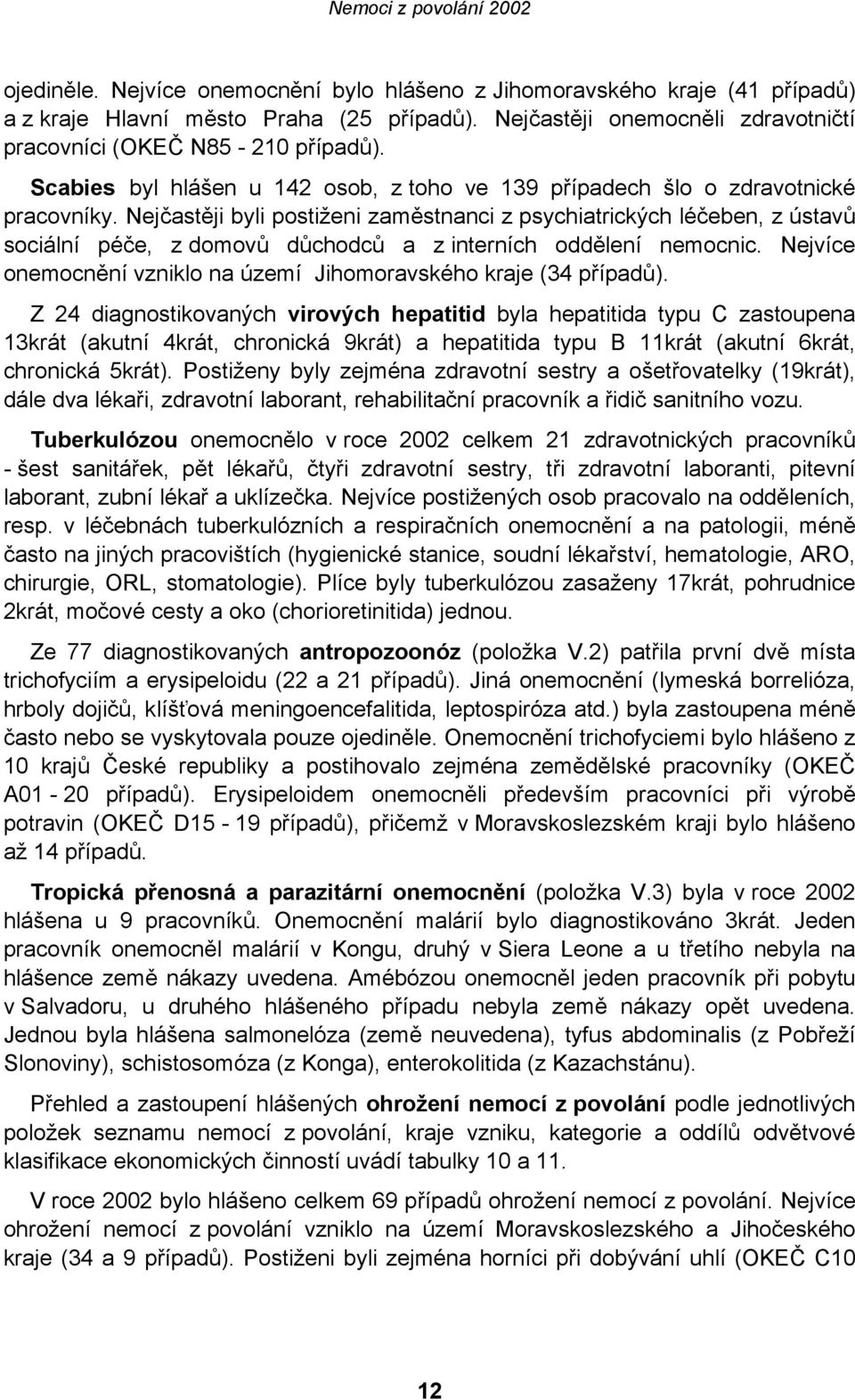 Nejčastěji byli postiženi zaměstnanci z psychiatrických léčeben, z ústavů sociální péče, z domovů důchodců a z interních oddělení nemocnic.