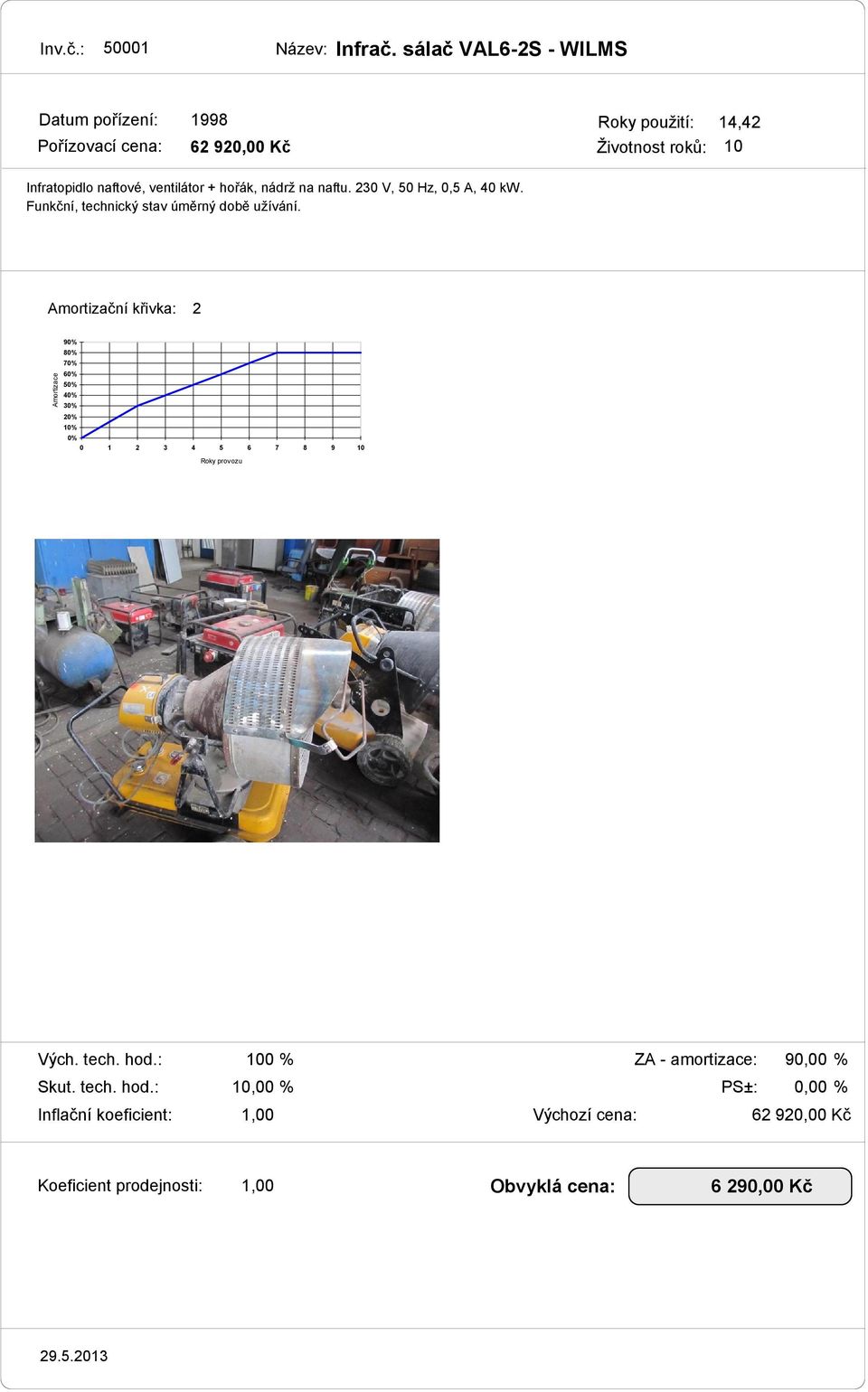 naftové, ventilátor + hořák, nádrž na naftu. 230 V, 50 Hz, 0,5 A, 40 kw.