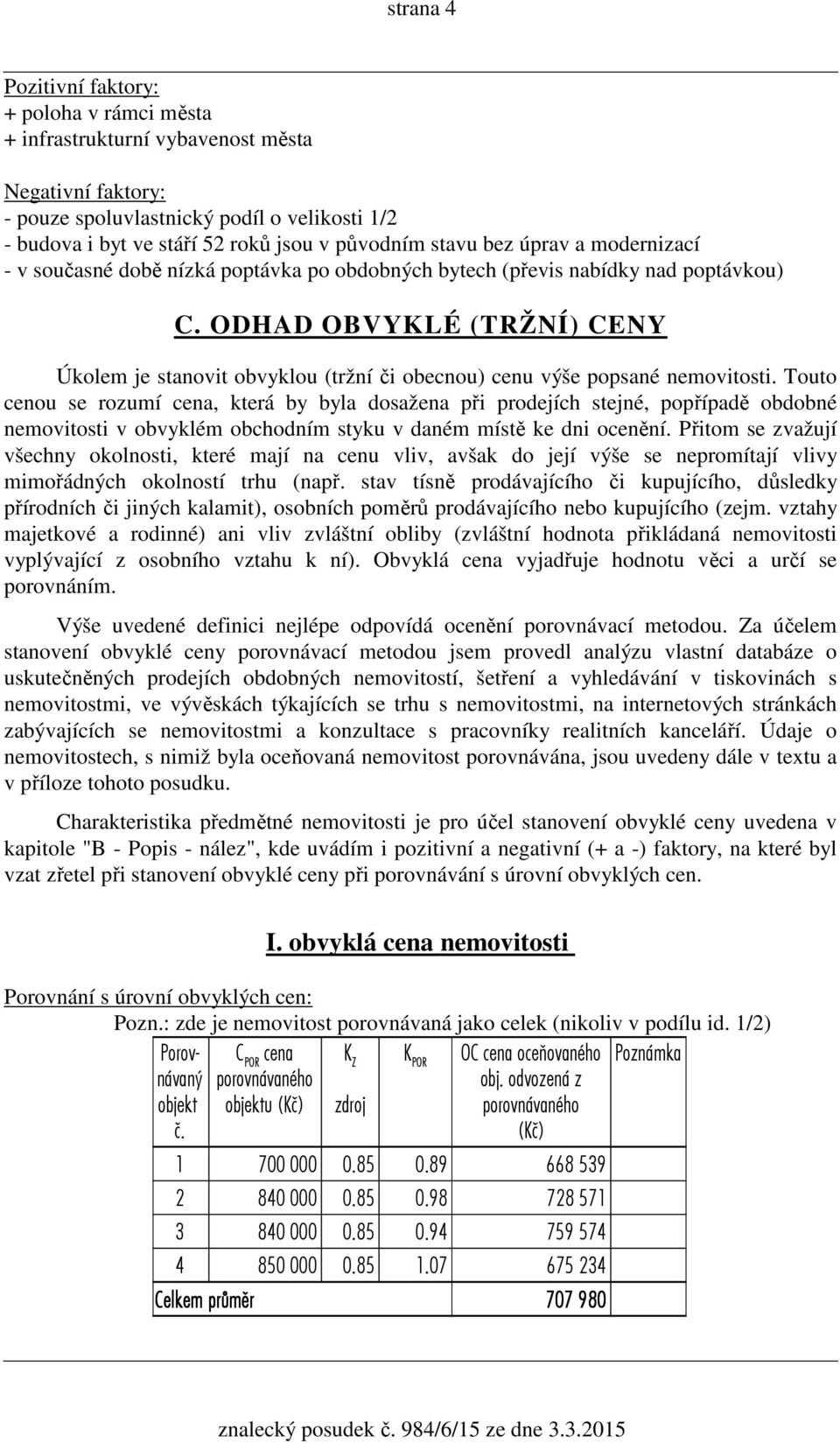 ODHAD OBVYKLÉ (TRŽNÍ) CENY Úkolem je stanovit obvyklou (tržní či obecnou) cenu výše popsané nemovitosti.