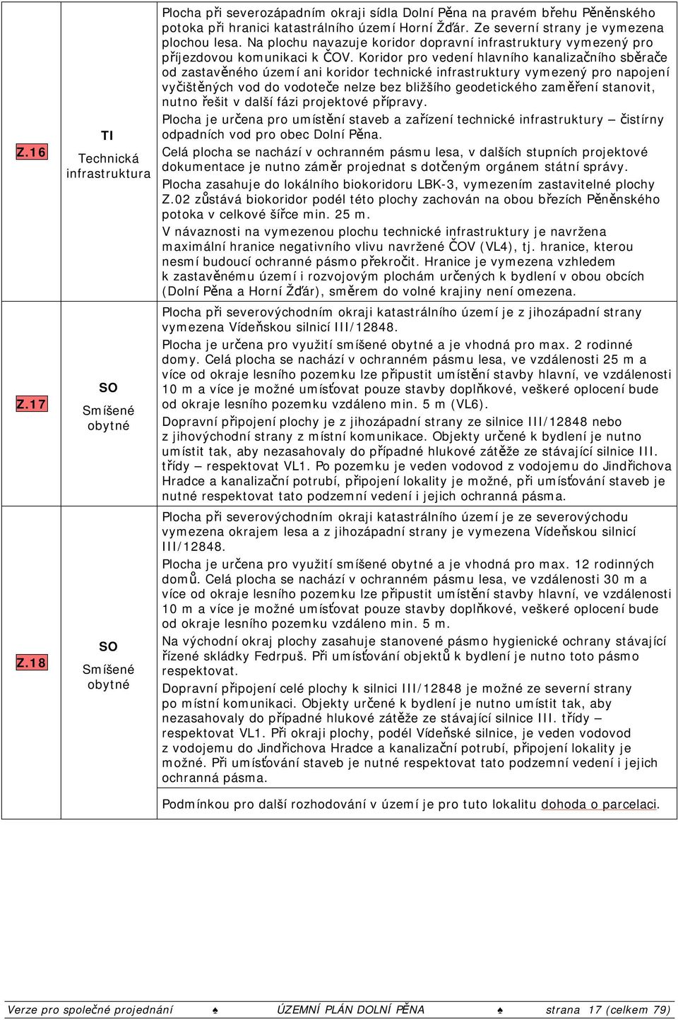 Koridor pro vedení hlavního kanalizačního sběrače od zastavěného území ani koridor technické infrastruktury vymezený pro napojení vyčištěných vod do vodoteče nelze bez bližšího geodetického zaměření