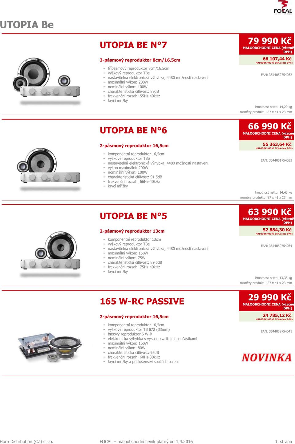 výhybka, 4480 možností nastavení výkon maximální: 200W nominální výkon: 100W charakteristická citlivost: 91.