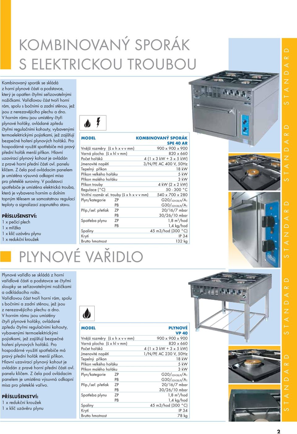 V horním rámu jsou umístěny čtyři plynové hořáky, ovládané zpředu čtyřmi regulačními kohouty, vybavenými termoelektrickými pojistkami, jež zajišťují bezpečné hoření plynových hořáků.