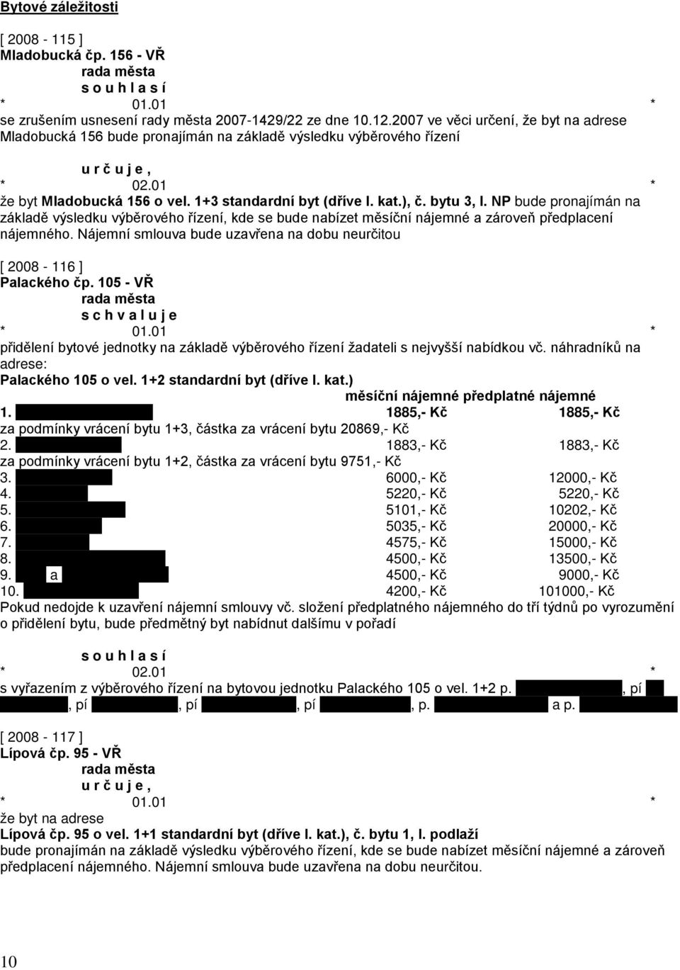NP bude pronajímán na základě výsledku výběrového řízení, kde se bude nabízet měsíční nájemné a zároveň předplacení nájemného.