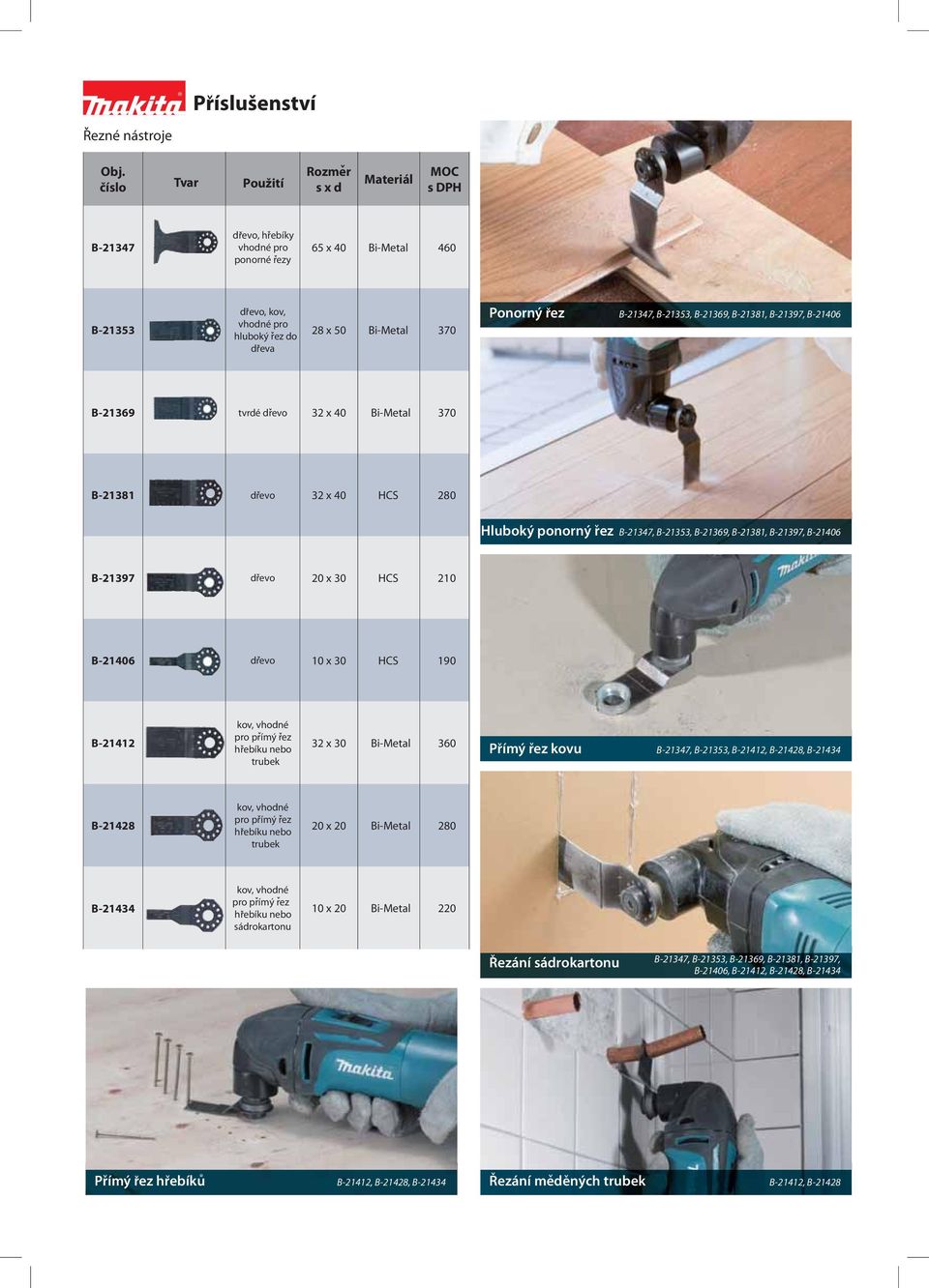 HCS 210 B-21406 dre 10 x 30 HCS 190 B-21412 k, hdné pr prímý rez hrebíku neb trubek 32 x 30 Bi-Metal 360 Prímý rez ku B-21347, B-21353, B-21412, B-21428, B-21434 B-21428 k, hdné pr prímý rez hrebíku
