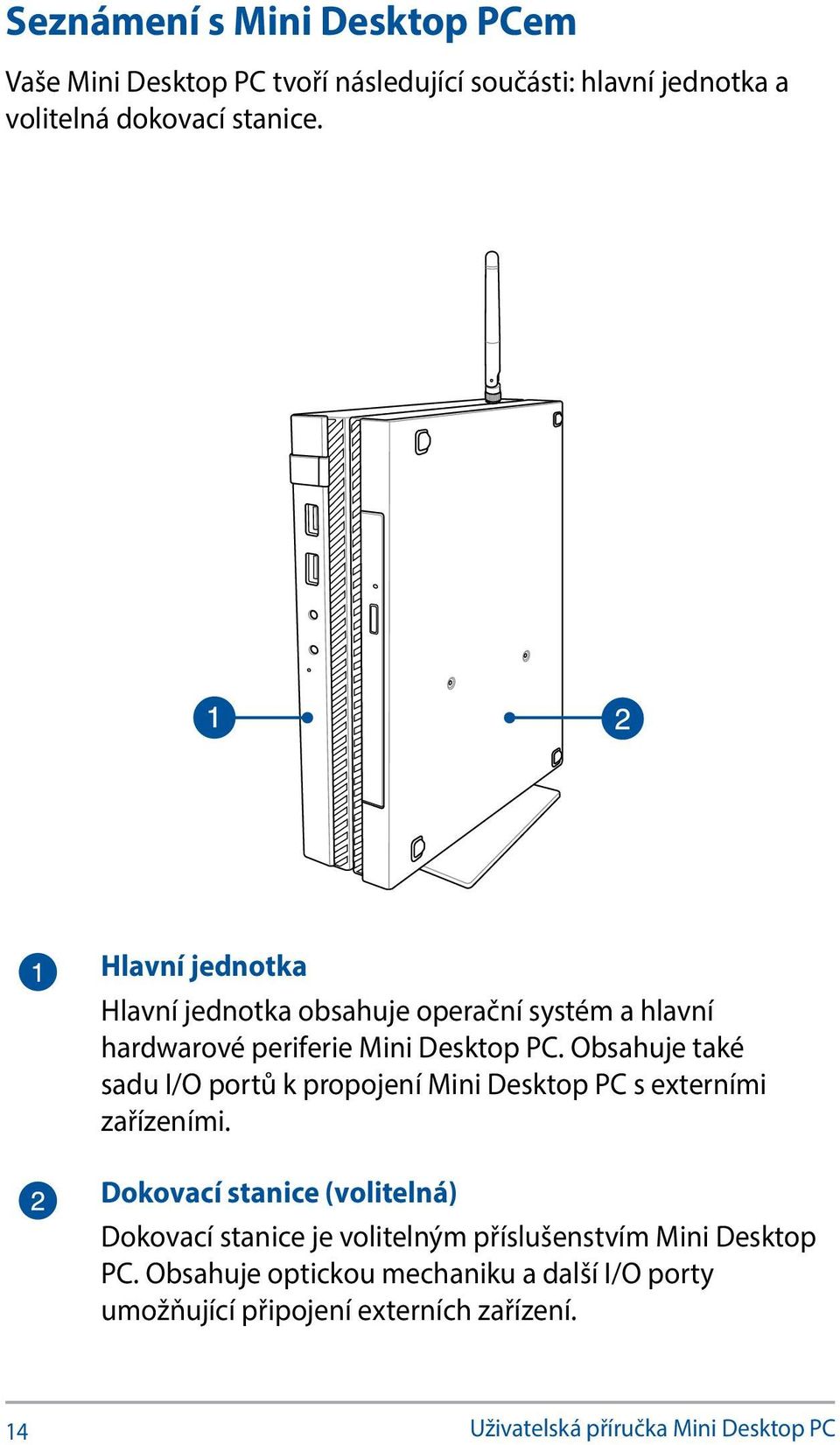 Obsahuje také sadu I/O portů k propojení Mini Desktop PC s externími zařízeními.