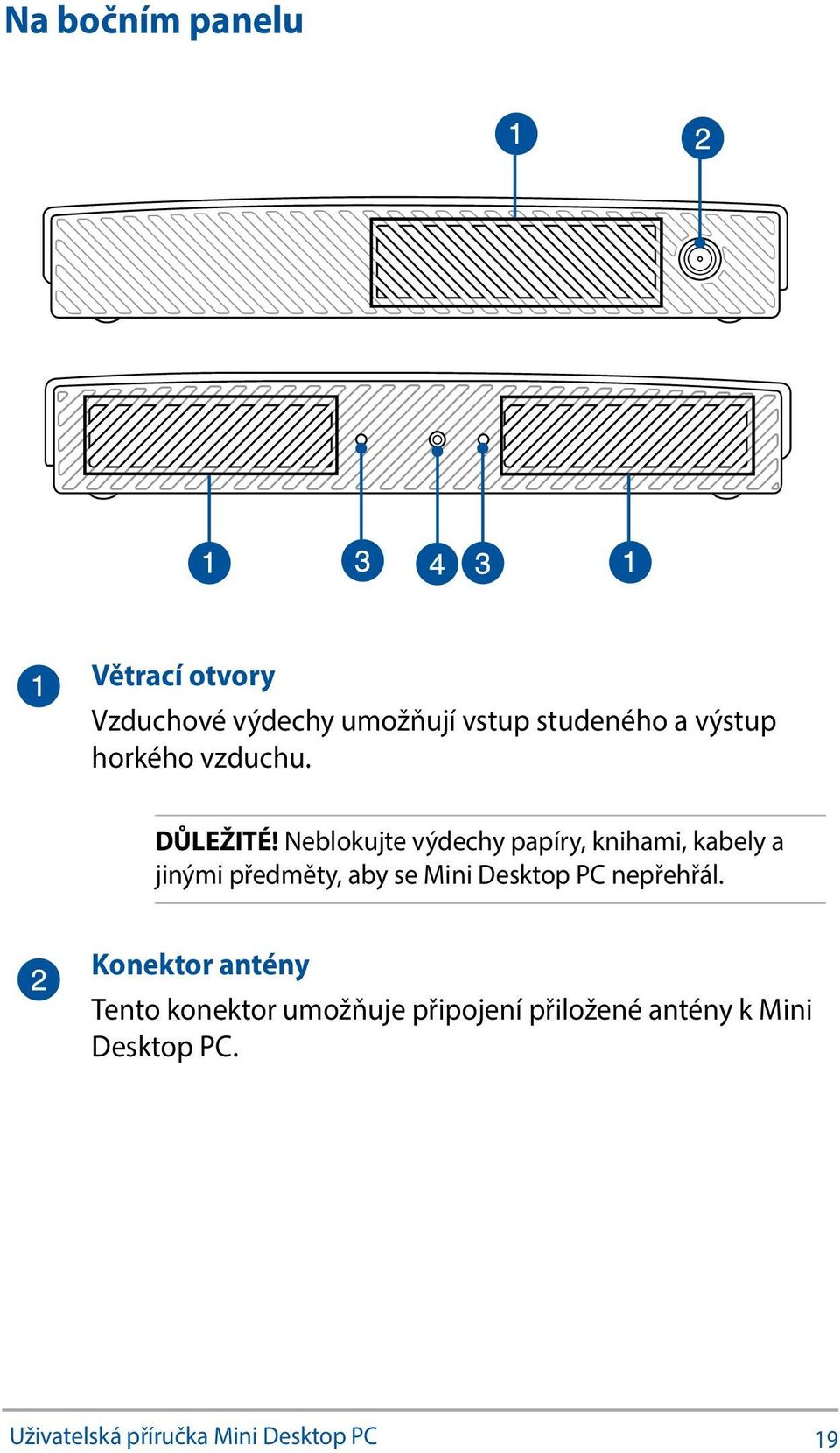Neblokujte výdechy papíry, knihami, kabely a jinými předměty, aby se Mini Desktop