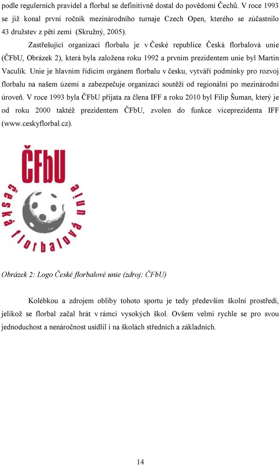 Zastřešující organizací florbalu je v České republice Česká florbalová unie (ČFbU, Obrázek 2), která byla založena roku 1992 a prvním prezidentem unie byl Martin Vaculík.