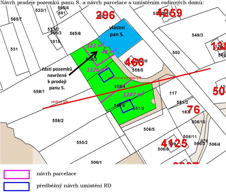 S. 323 m 2 48 m 2 části pozemků navržené k prodeji panu S.